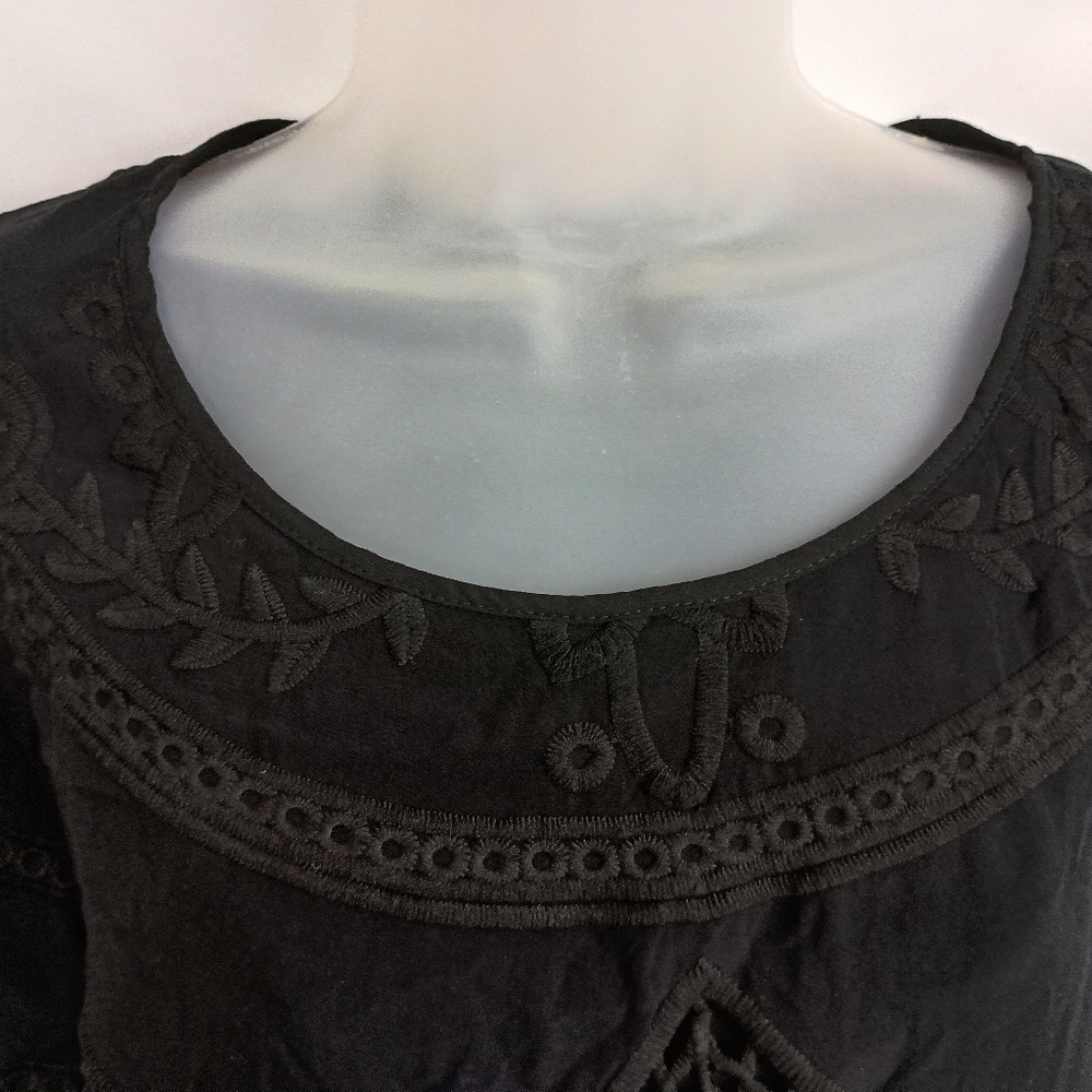 SOFT SURROUNDINGS XL Elegant Whimsigoth‎ Fairycore Grunge Black Lace Blouse - Picture 6 of 8